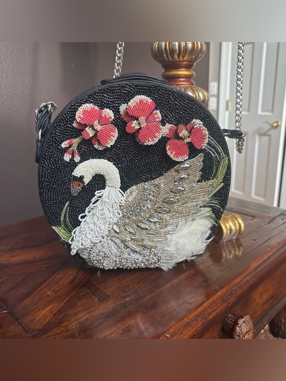 Mary Francis Embellished Beaded Evening Bag Swan Theme